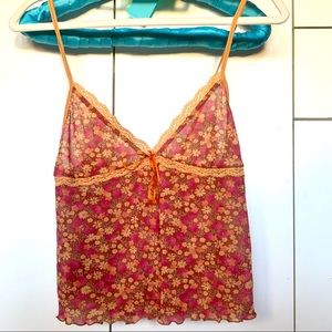 Eberjey orange and pink floral mesh camisole
